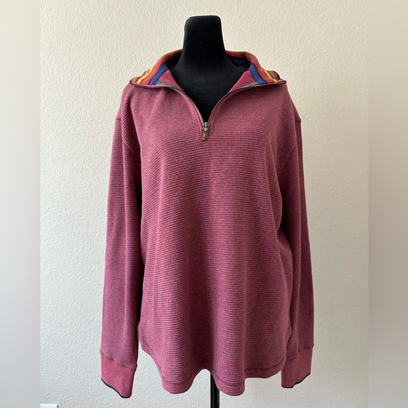 Robert Graham Red Color Flake 1/4 Zip Turtleneck Sweater Pullover Mens Medium - Picture 1 of 12